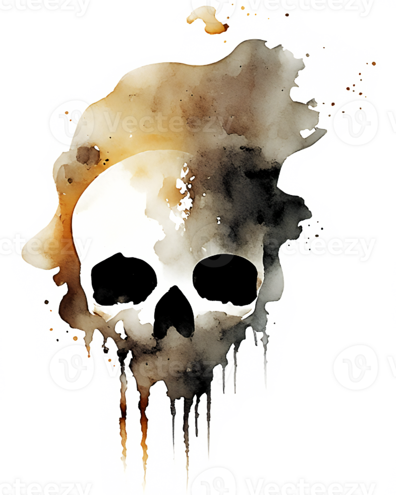 Watercolor Spooky Skull Splash AI Generative png