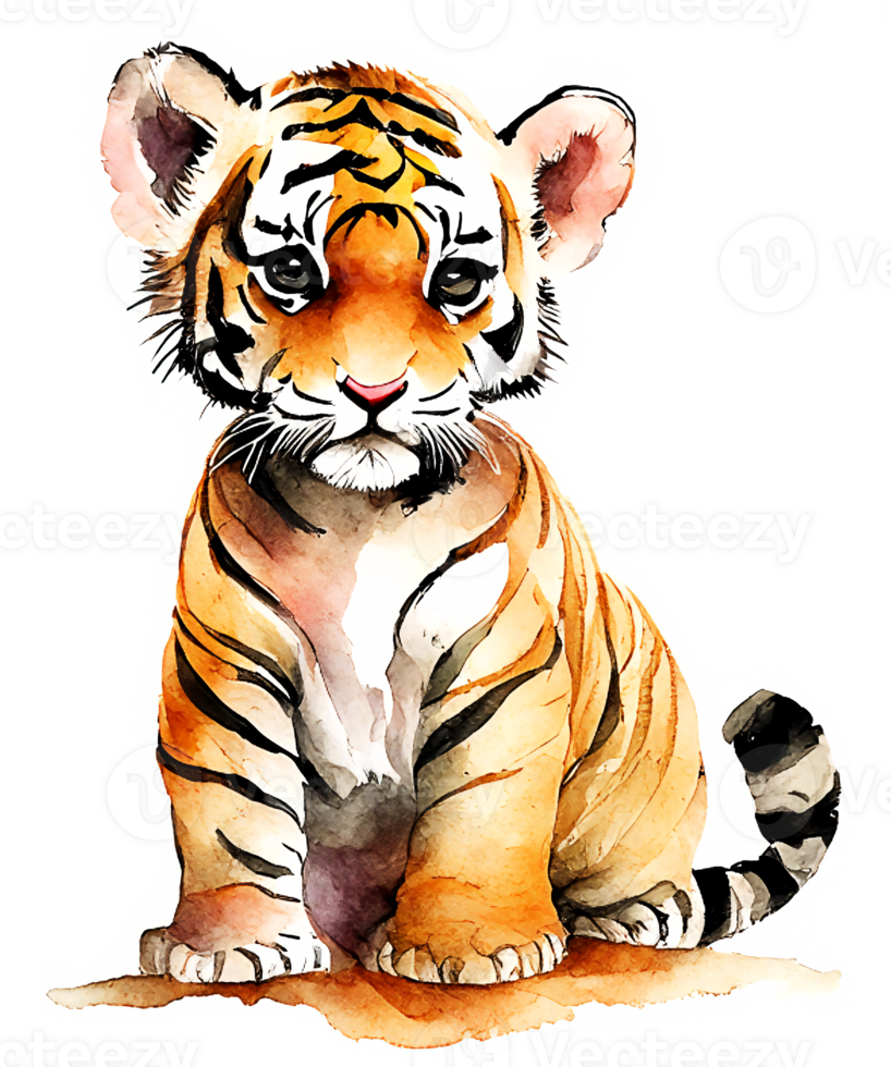 Watercolor Tiger Cub AI Generative png