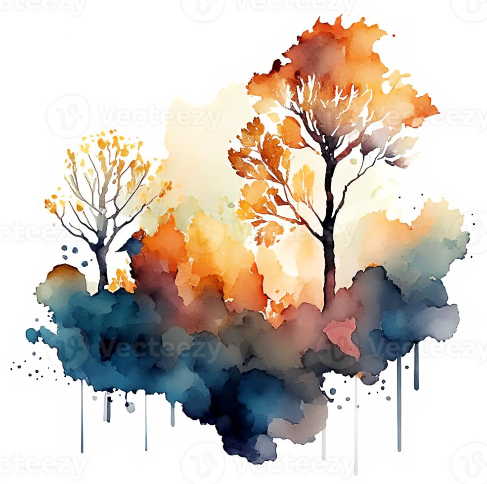 Watercolor Autumn Tree Splash AI Generative png