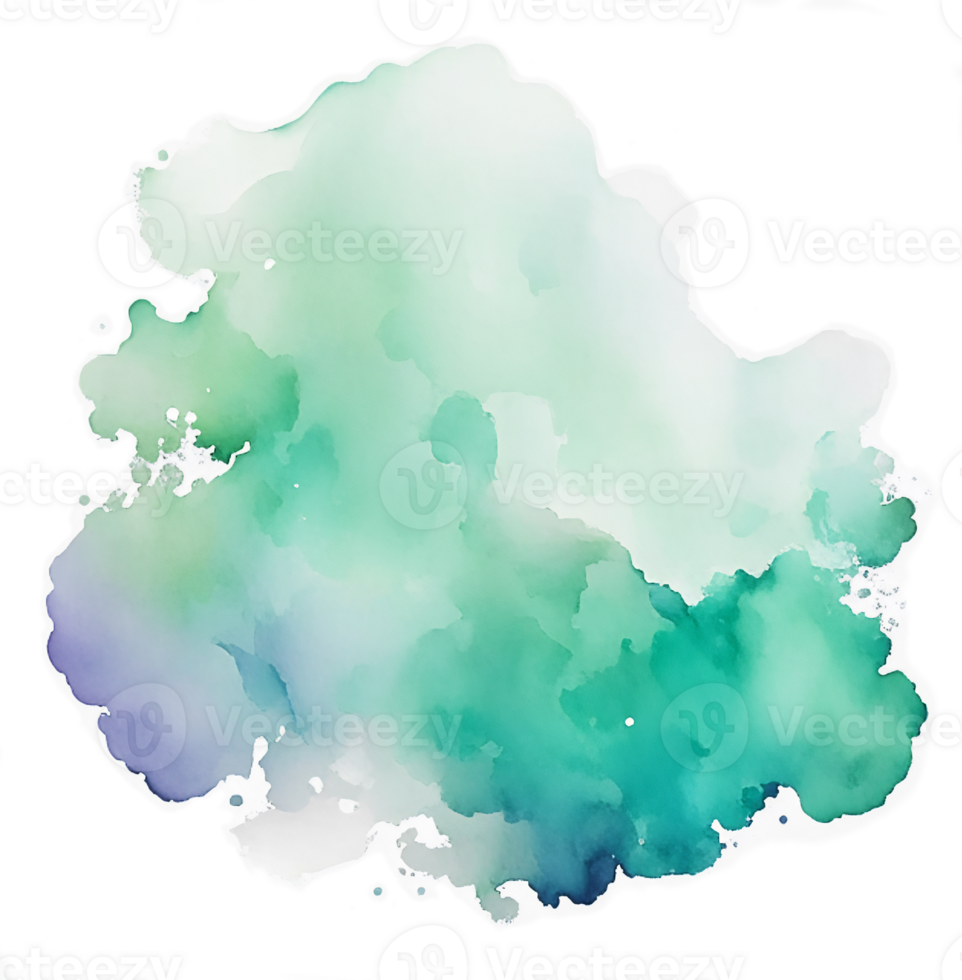 A Turquoise Watercolor Ink Stain Backdrop Element AI Generative png