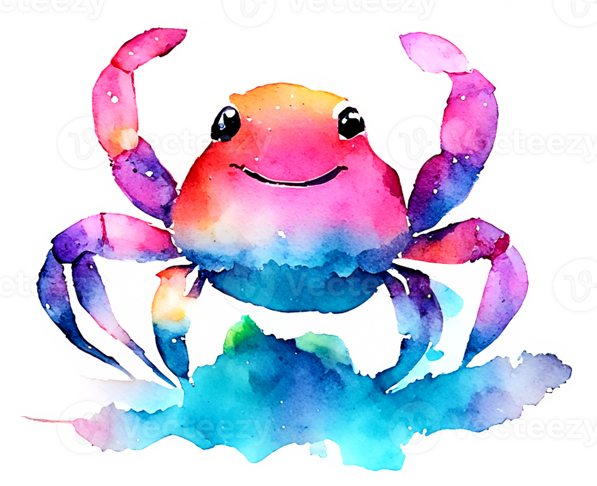 Happy Watercolor Crab AI Generative png