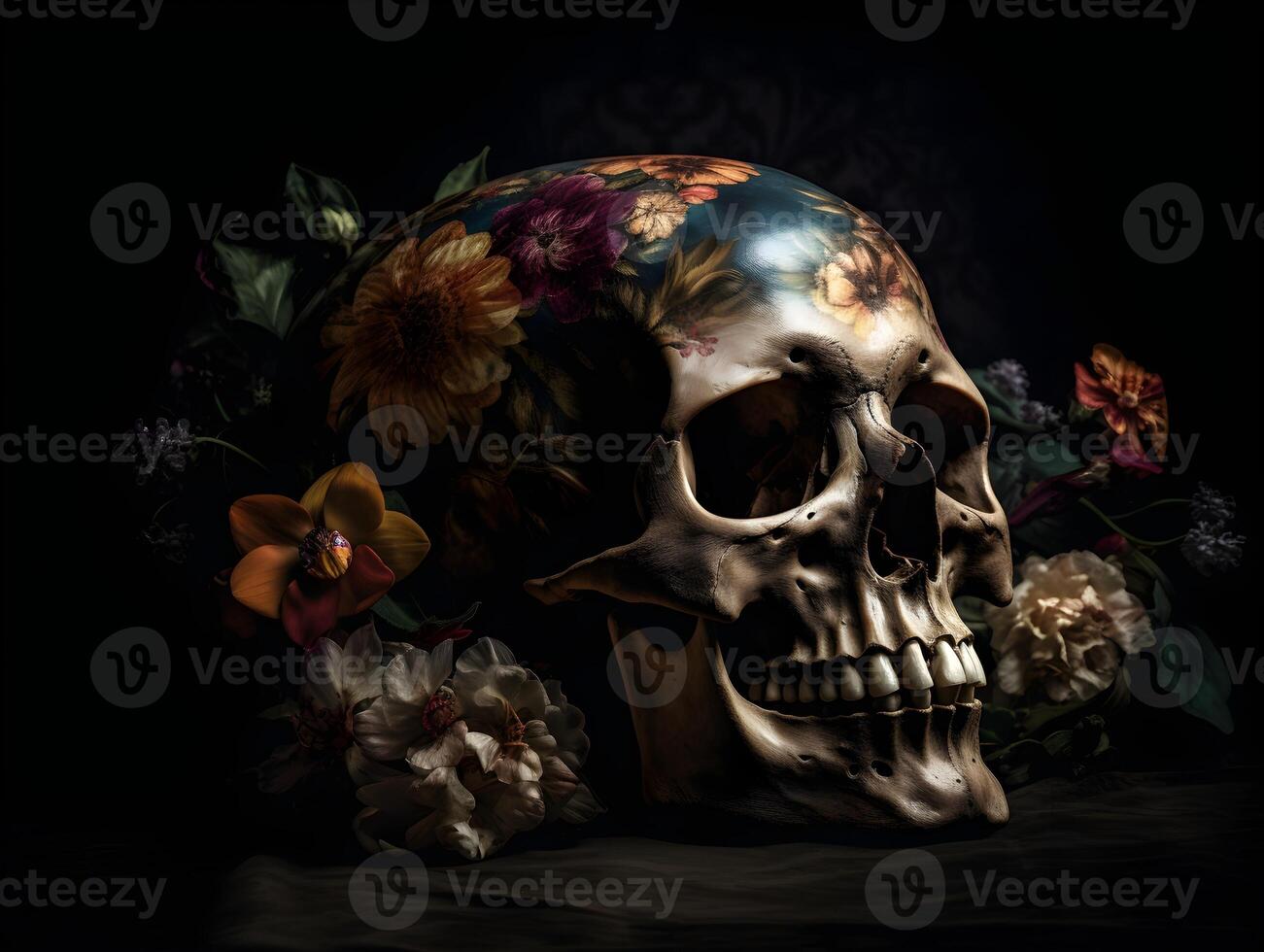 Designer flower printed skulls for Halloween festival photo