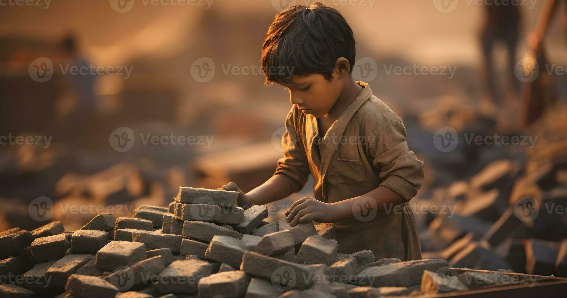 A underage Child is working on harsh condition world  day against child labor ai generative photo