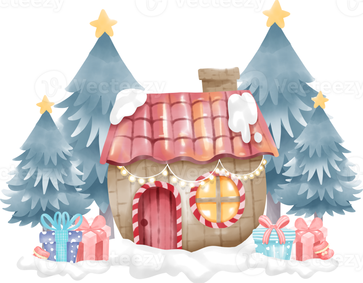 christmas house watercolour element png