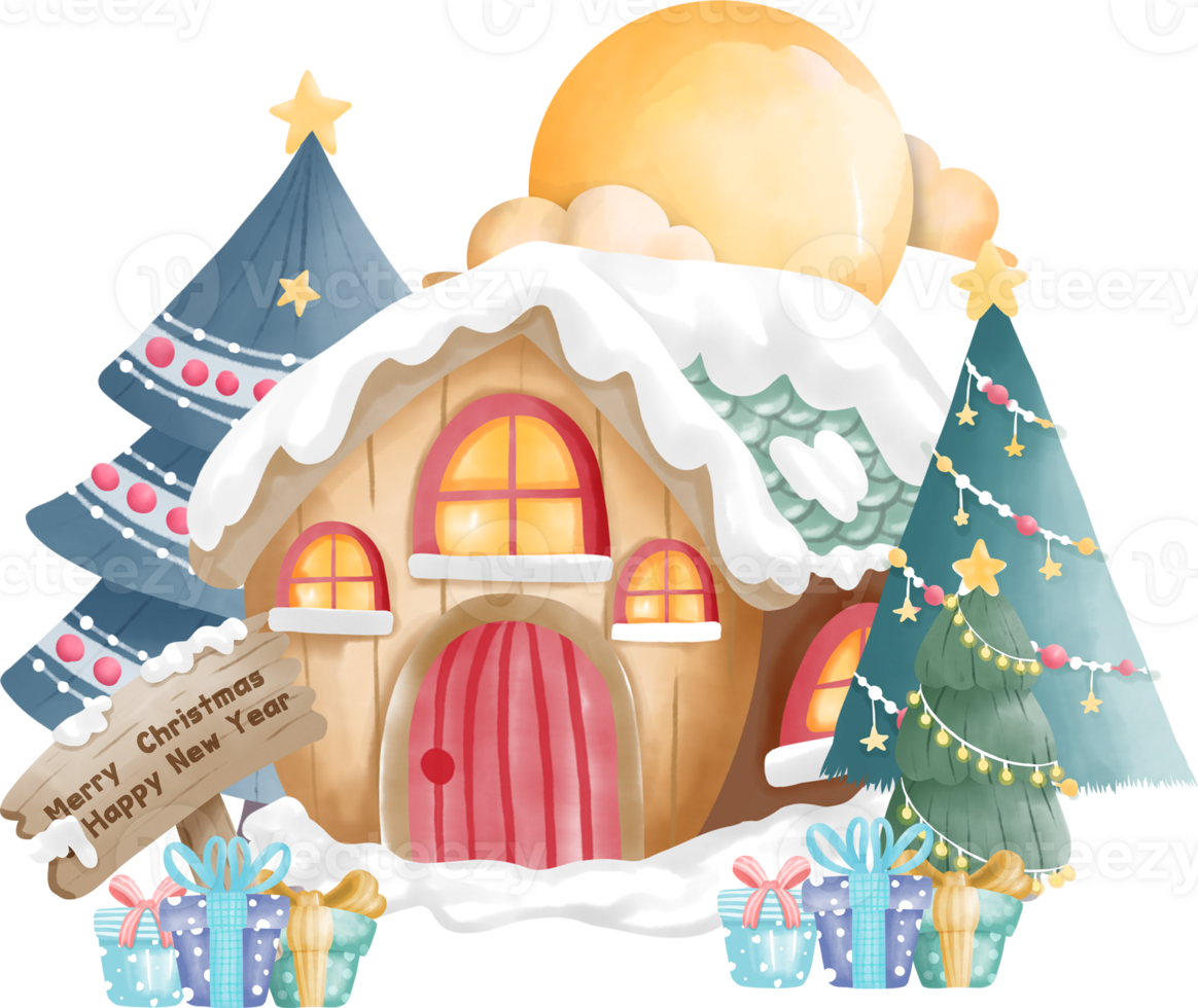 christmas house watercolour element png