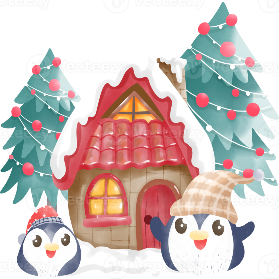 christmas house watercolour element png