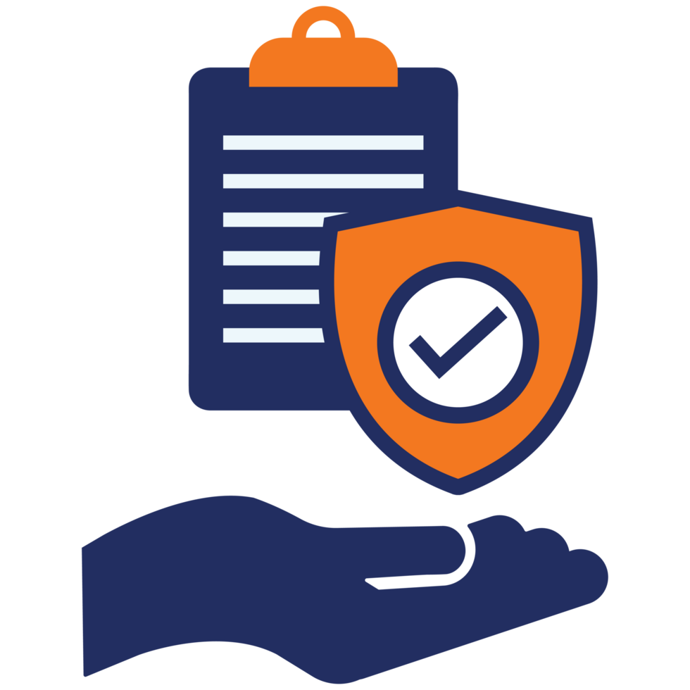 insurance plan and shield icon  blue and orange flat icon design png