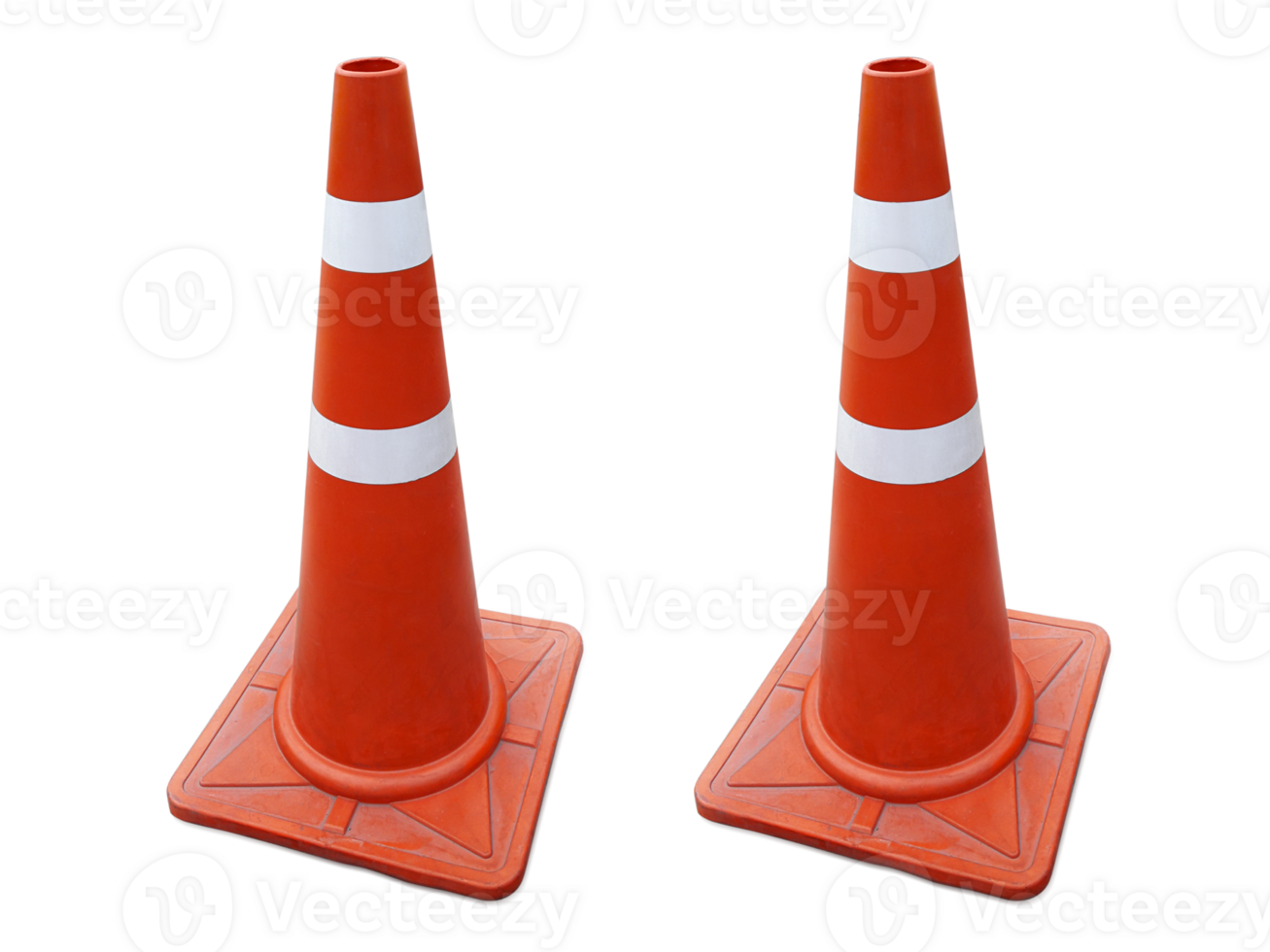 Traffic cone on the sidewalk, transparent background png