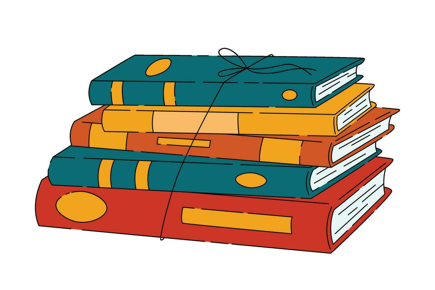 Pile of books tied with robe illustration vector in flat design style. Stack of different books