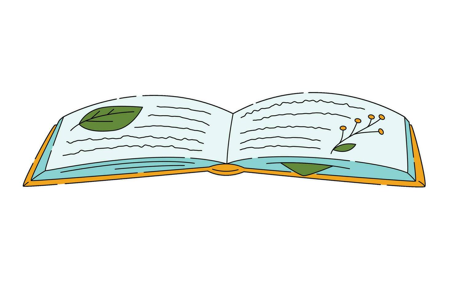 abierto libro con ilustraciones, texto y marcadores iillustration aislado en blanco antecedentes vector