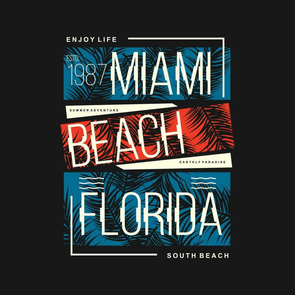 Miami Florida en playa tema gráficos diseño, surf tipografía, t camisa vectores, verano aventuras vector
