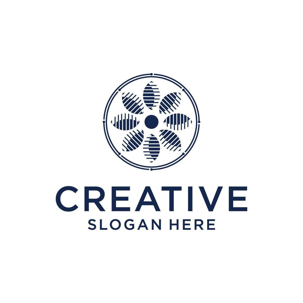 Abstract flower and leaf technology logo design template vector