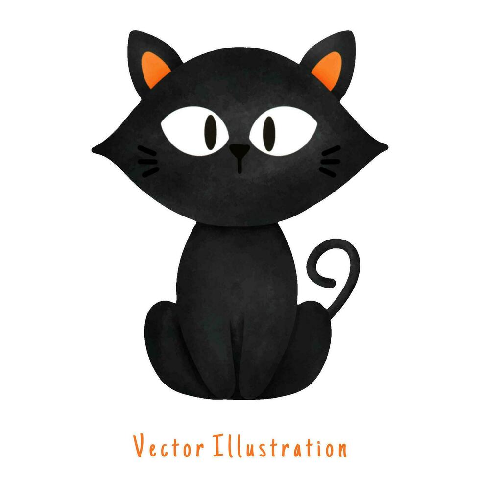 Cute black cat, Halloween vector watercolor illustration