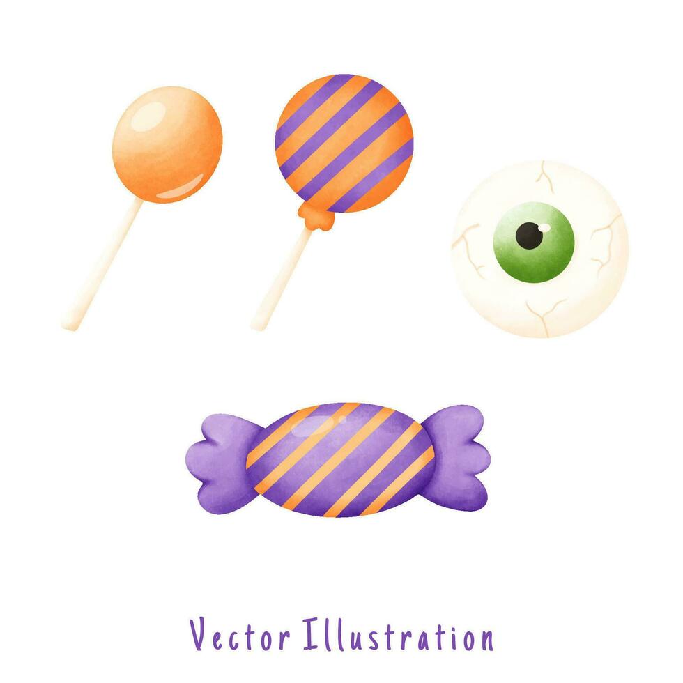 Cute Halloween elements vector watercolor illustration