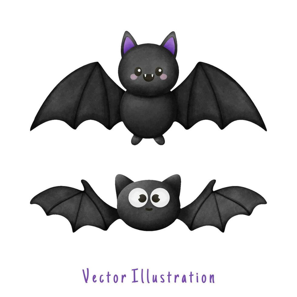linda murciélago, Víspera de Todos los Santos vector acuarela ilustración