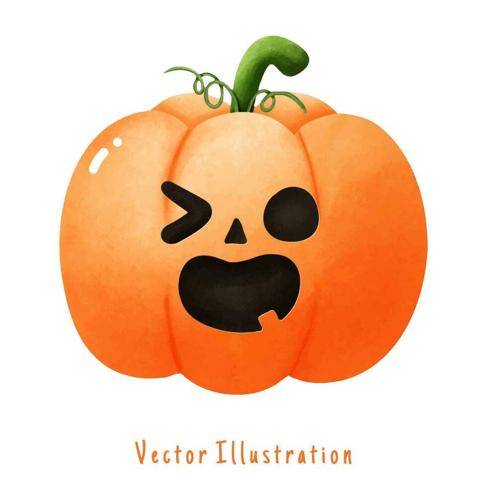 Cute jack o lantern pumpkin, Halloween vector watercolor illustration