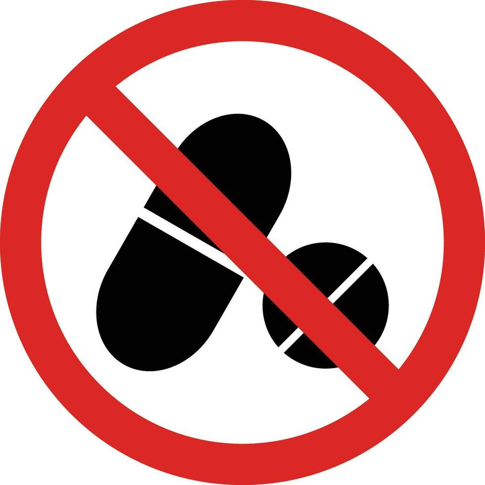 No pills sign . No drugs icon . No Antibiotic icon. Antibiotic forbidden symbol. Vector illustration