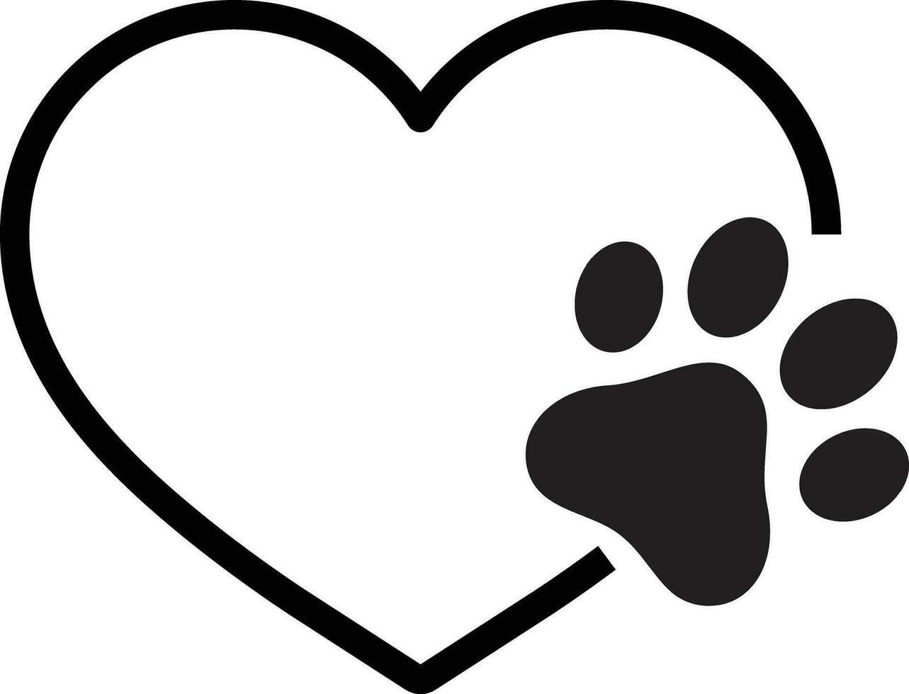 Animal love symbol vector . Paw print with heart . Dog love symbol