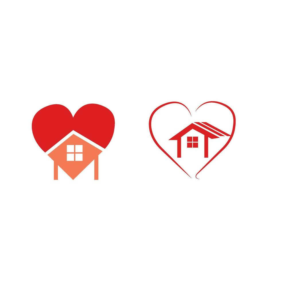 heart house icons set isolated on white background vector