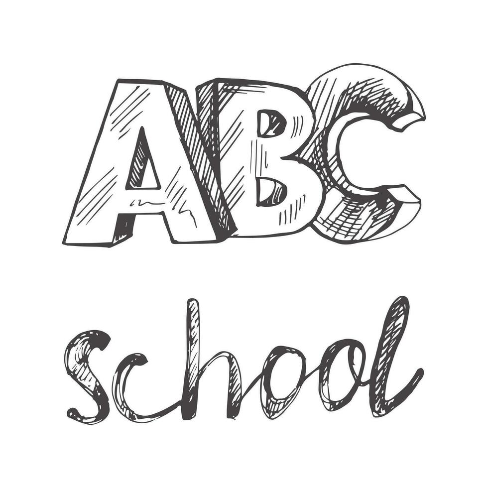 vector dibujado a mano colegio ilustración. detallado retro estilo colegio letras bosquejo. Clásico bosquejo elemento. espalda a escuela.