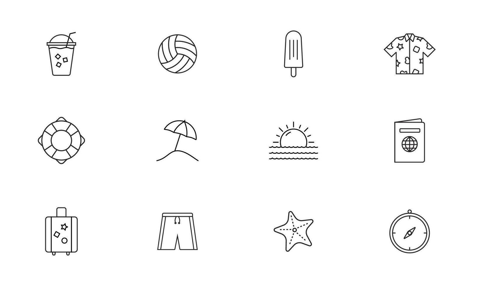 Summer Icon with Outline Style vector