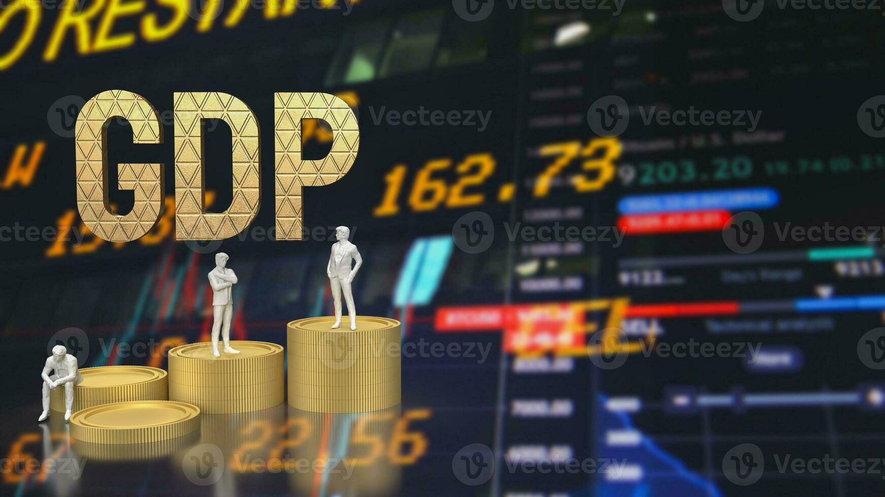 The Gap gold text and coins for Business concept  3d rendering photo