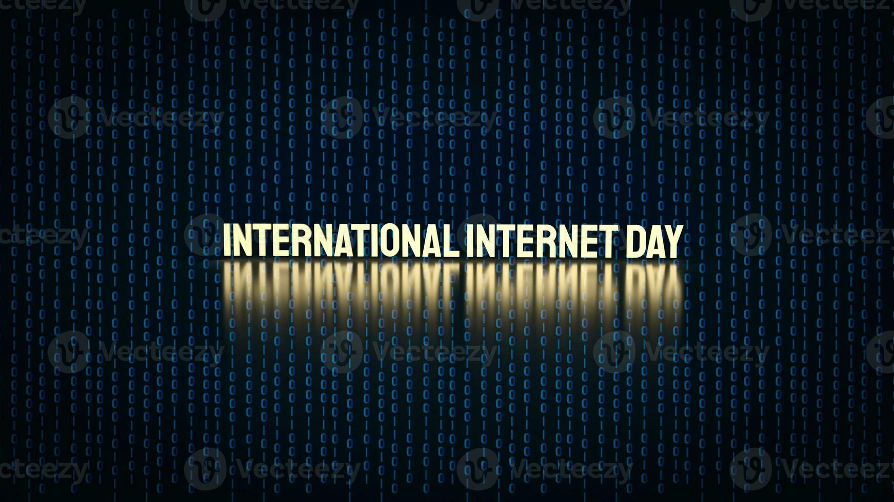 The gold text on digital background for International Internet Day 3d rendering photo