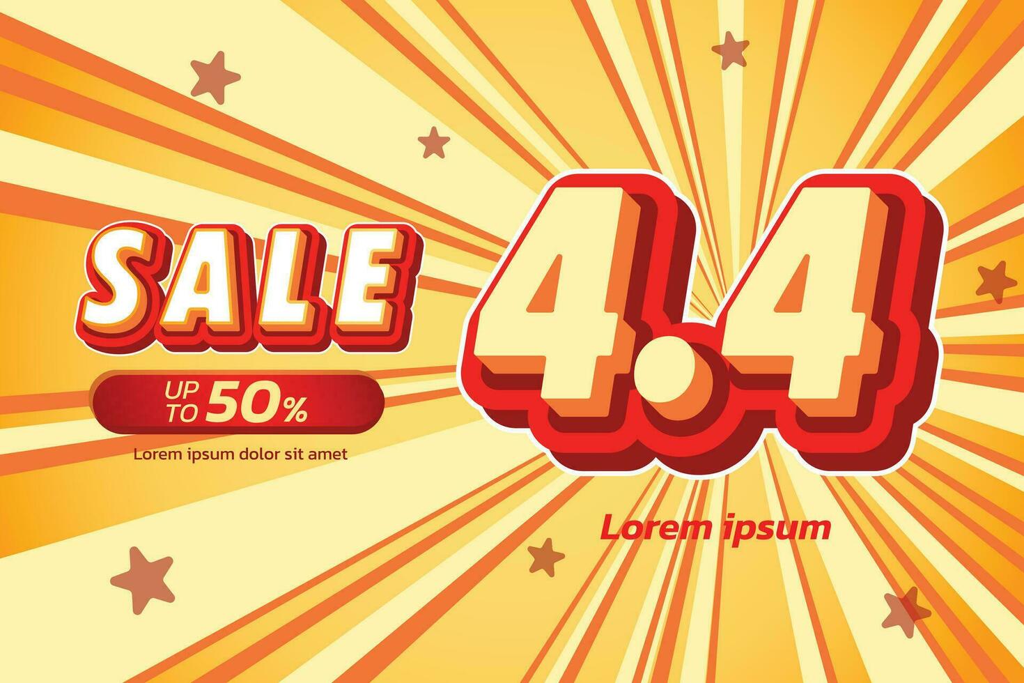 4.4 sale, Promotion label sale, alphabet 3d text effect, promotion discount label. vector