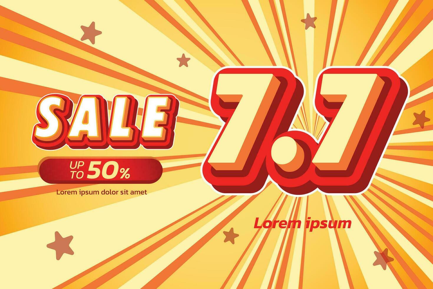 7.7 sale, Promotion label sale, alphabet 3d text effect, promotion discount label. vector