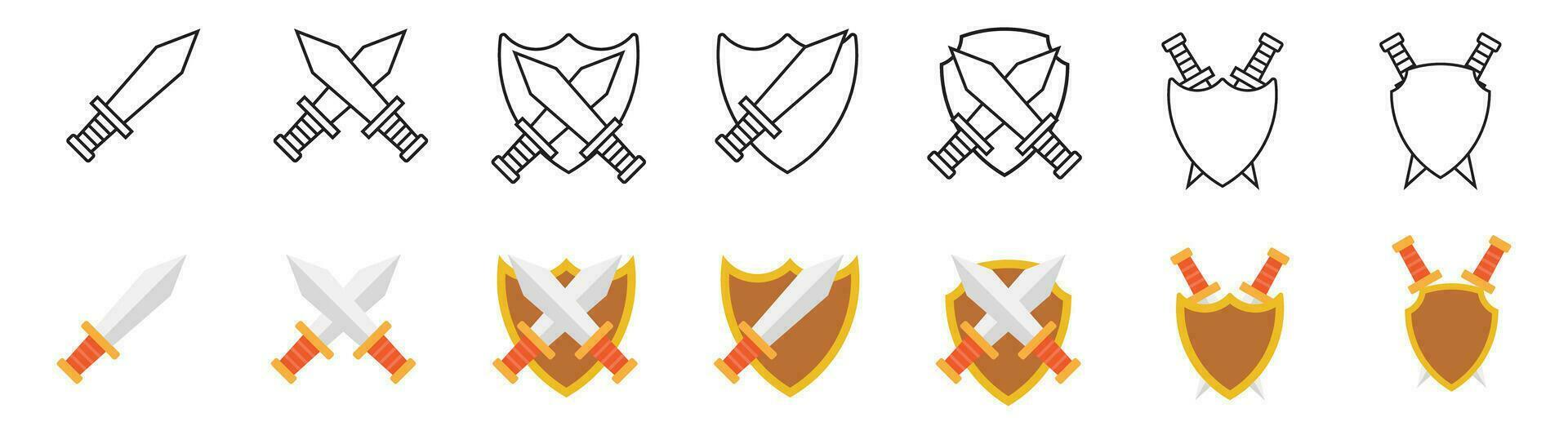 sword and shield icon vector flat design attack war defense