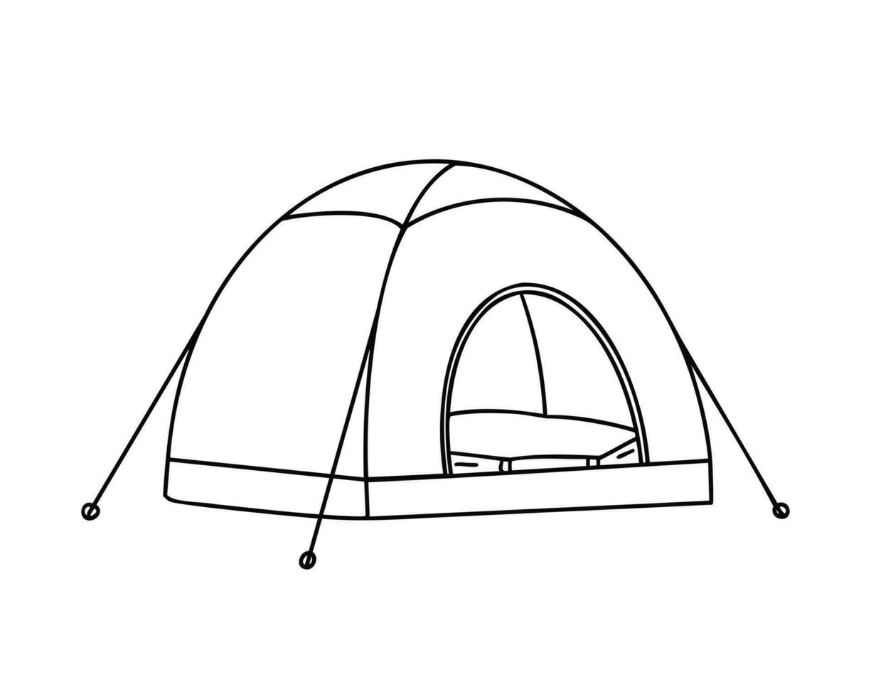 camping tent, mountaineering, military and tourist tent. Illustration for backgrounds and packaging. Image can be used for greeting cards, posters and stickers. Isolated on white background. vector