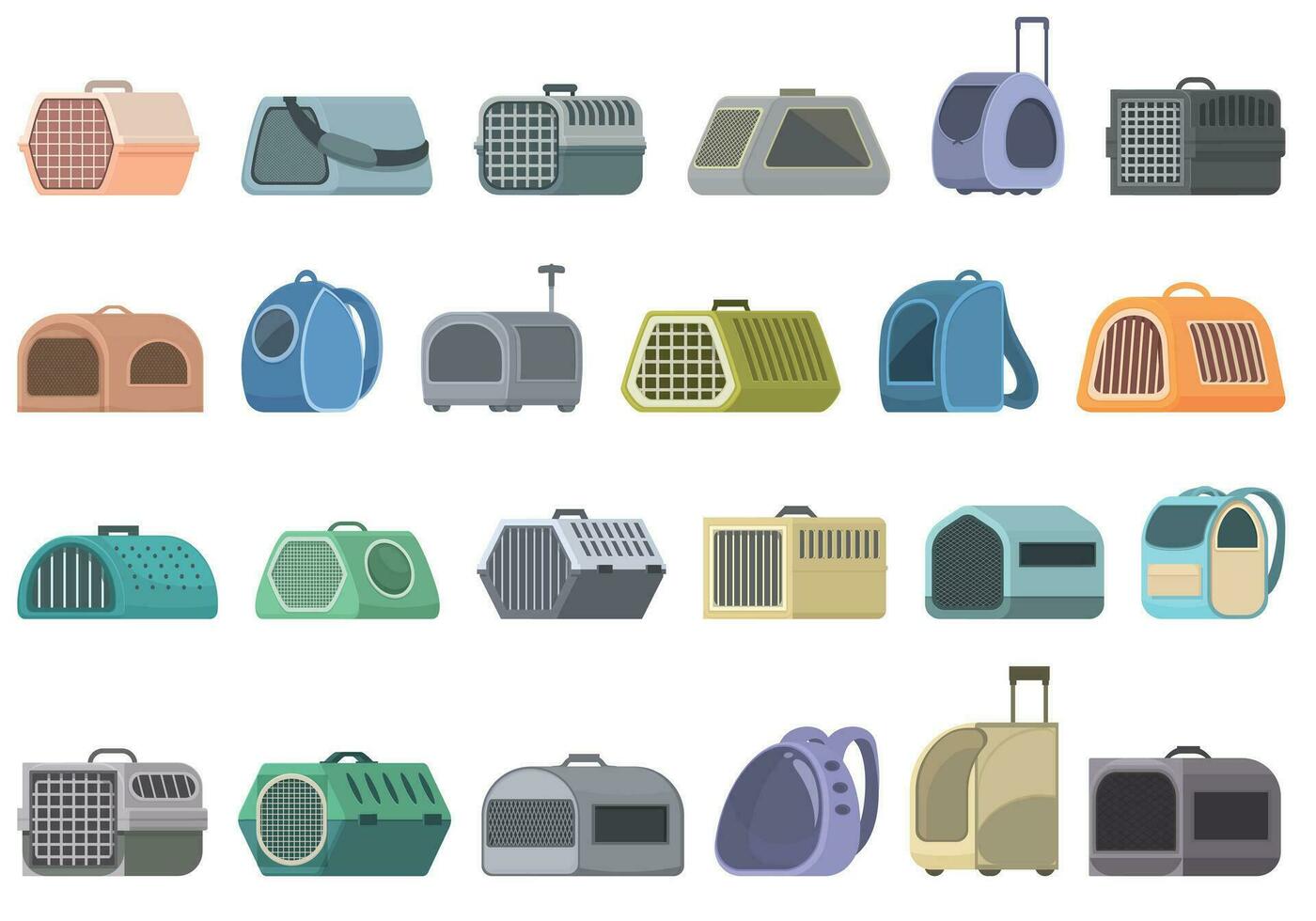Pet carrier icons set cartoon vector. Cat box vector