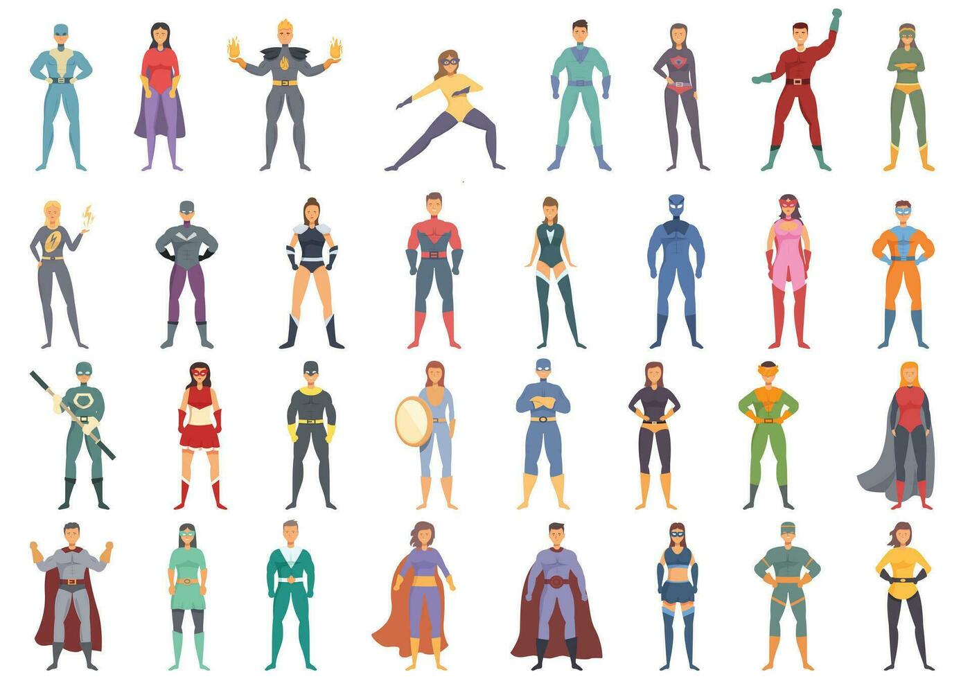 Hero icons set cartoon vector. Mascot man vector