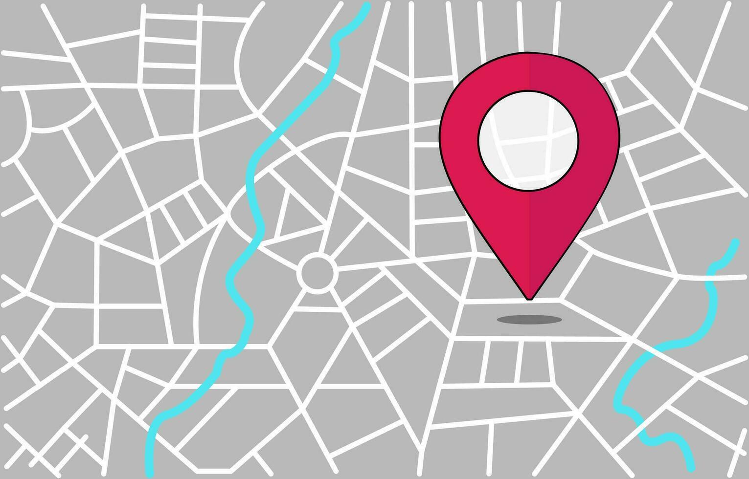 calle mapa de pueblo modelo con GPS navegador alfiler comprobación rojo color. vector