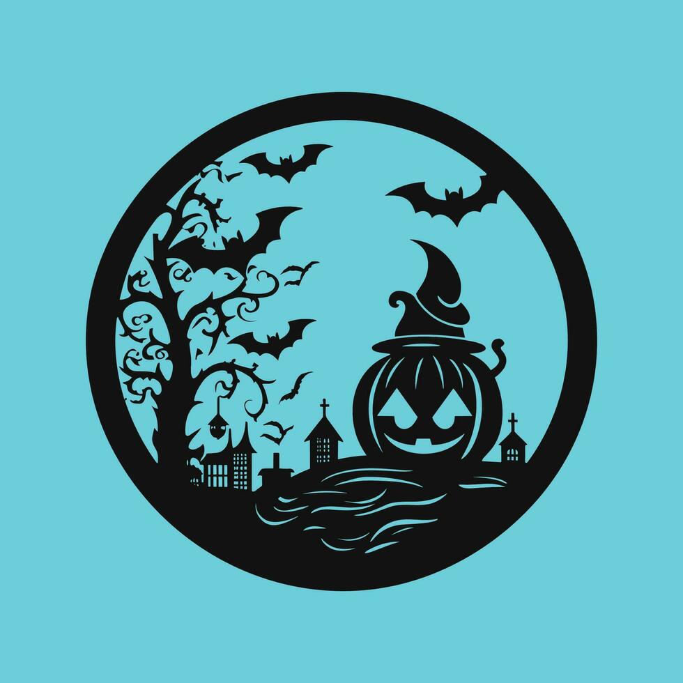 The Halloween Pumpkin with Bat, Tree, and Ghost vector