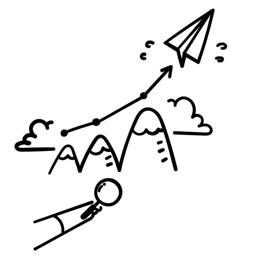 doodle hand drawn analyze how to climbing top mountain illustration vector