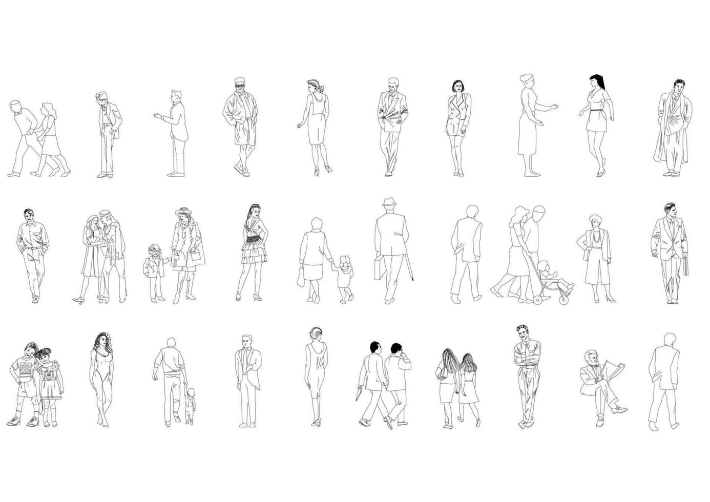 outline people drawing man woman vector illustration.