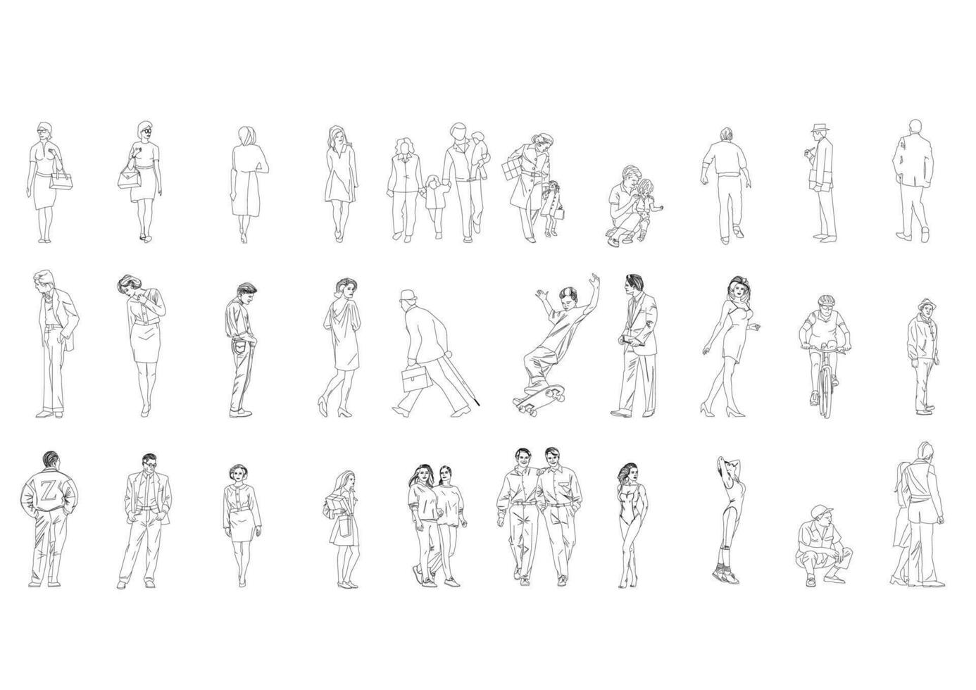 outline people drawing man woman vector illustration.