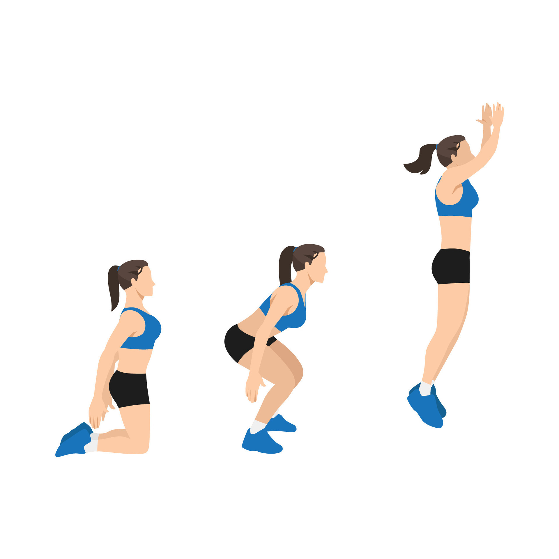 Floor power jumps knee to jump squats exercise Vector Image