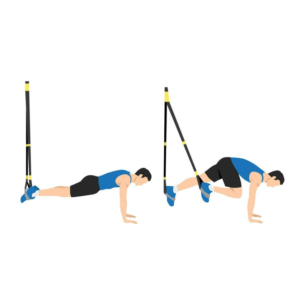 Man doing TRX Suspension strap Mountain climber exercise. Flat vector illustration isolated on white background