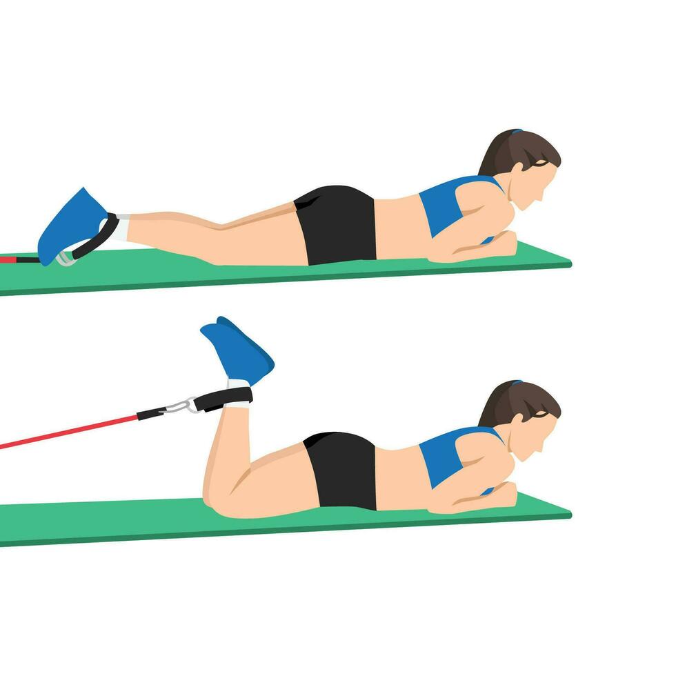 Woman doing Prone leg curl exercise. vector