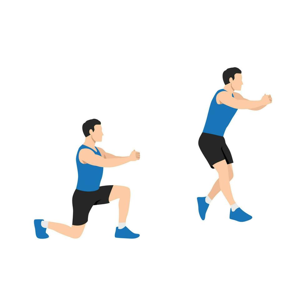 Man doing Split squat jump exercise. Flat vector illustration isolated on white background