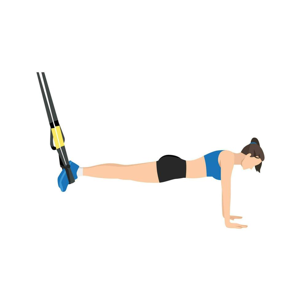 Woman doing TRX. Suspension planks exercise. Flat vector illustration isolated on white background. Total Body Resistance Exercise Suspension