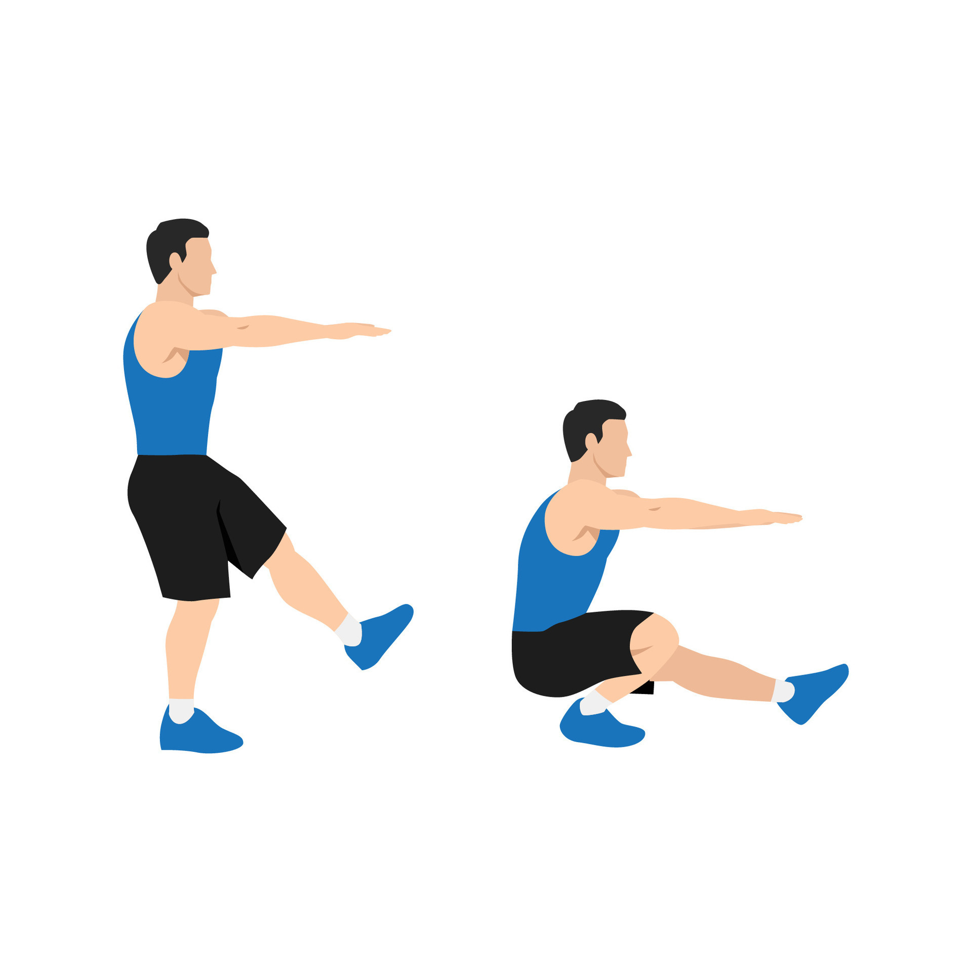 Man doing Pistol. Single leg extended arm squats exercise. Flat vector ...