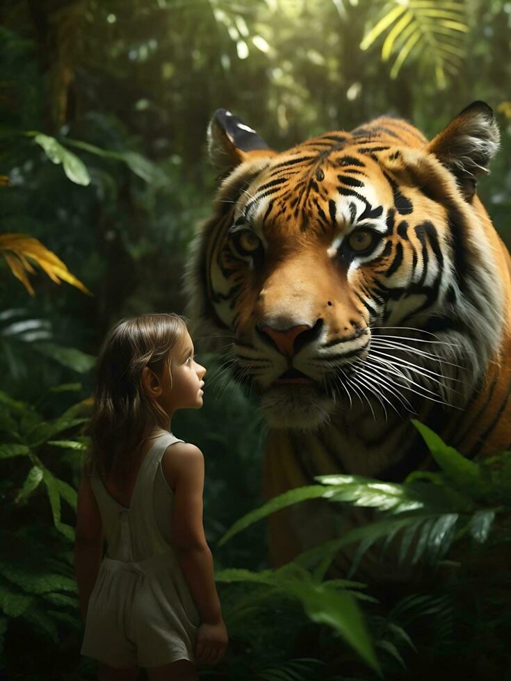 Tigre con un niña selva foto