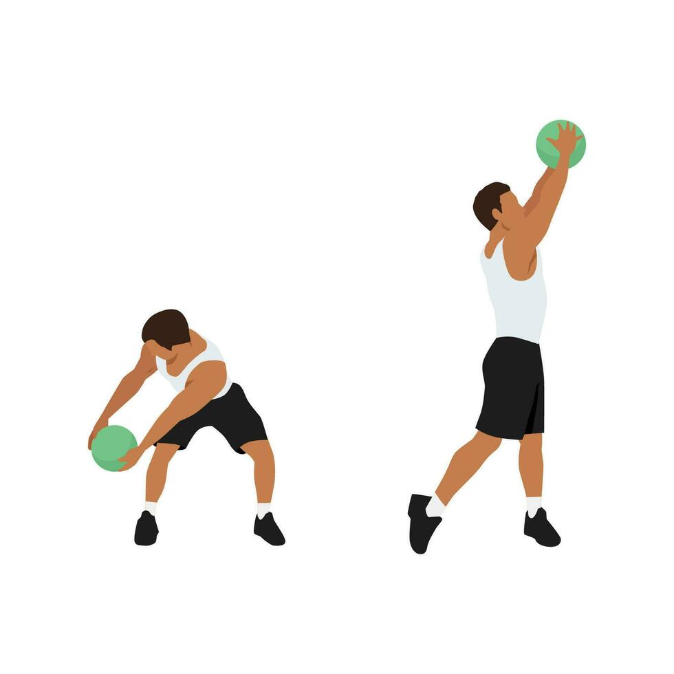 Man doing Medicine ball wood chops. chops exercise. Flat vector illustration isolated on white background