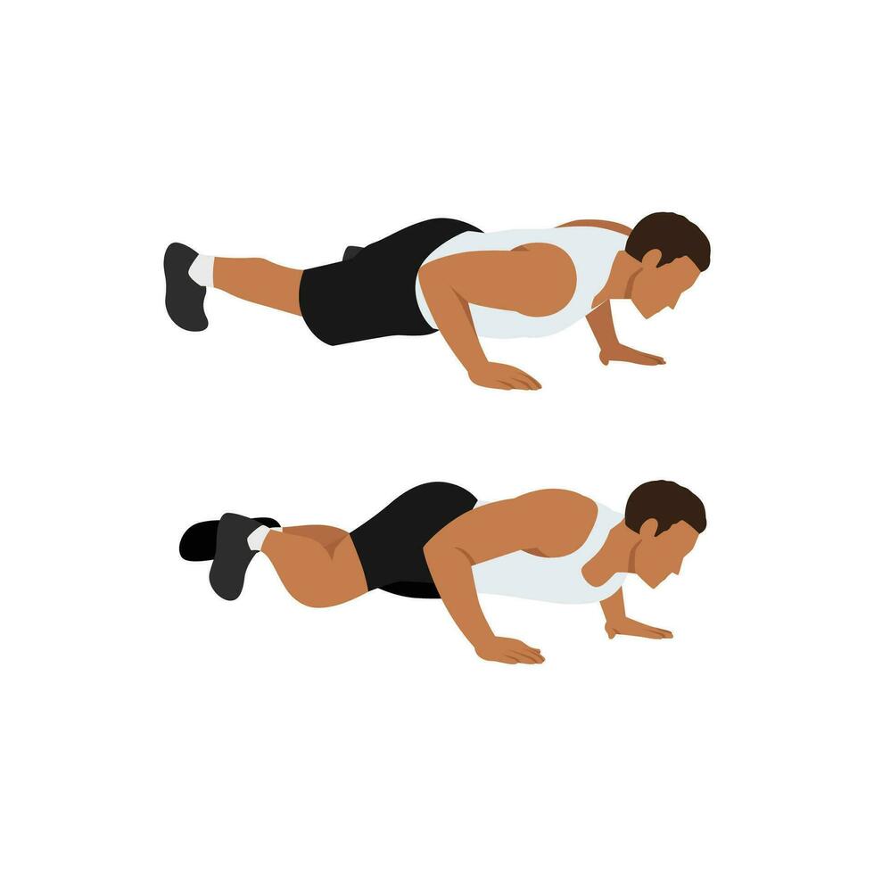 Man doing Spider-man press-up exercise. Flat vector illustration isolated on white background