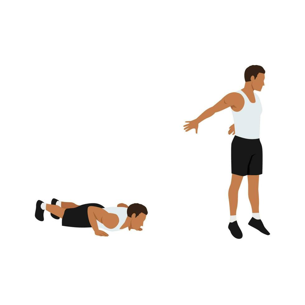 hombre haciendo cofre a piso burpee ejercicio. plano vector ilustración aislado en blanco antecedentes