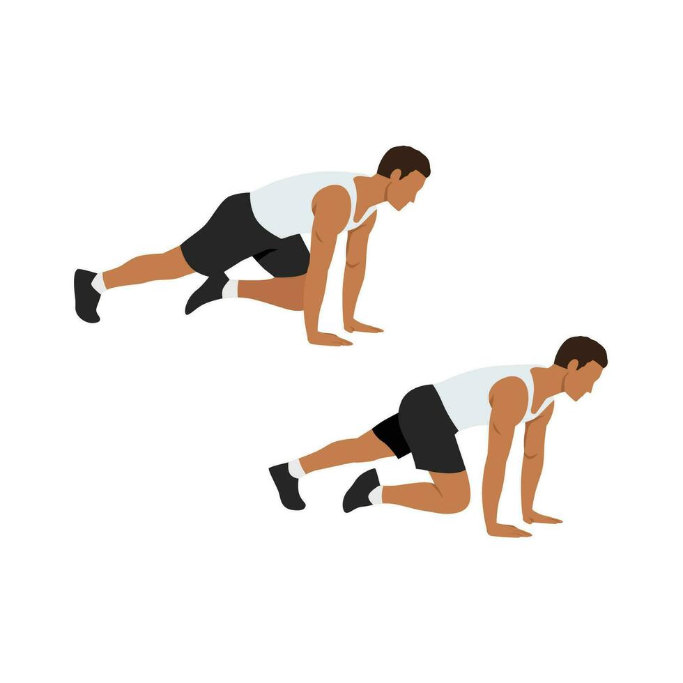Man doing Mountain climber exercise. Flat vector illustration isolated on white background