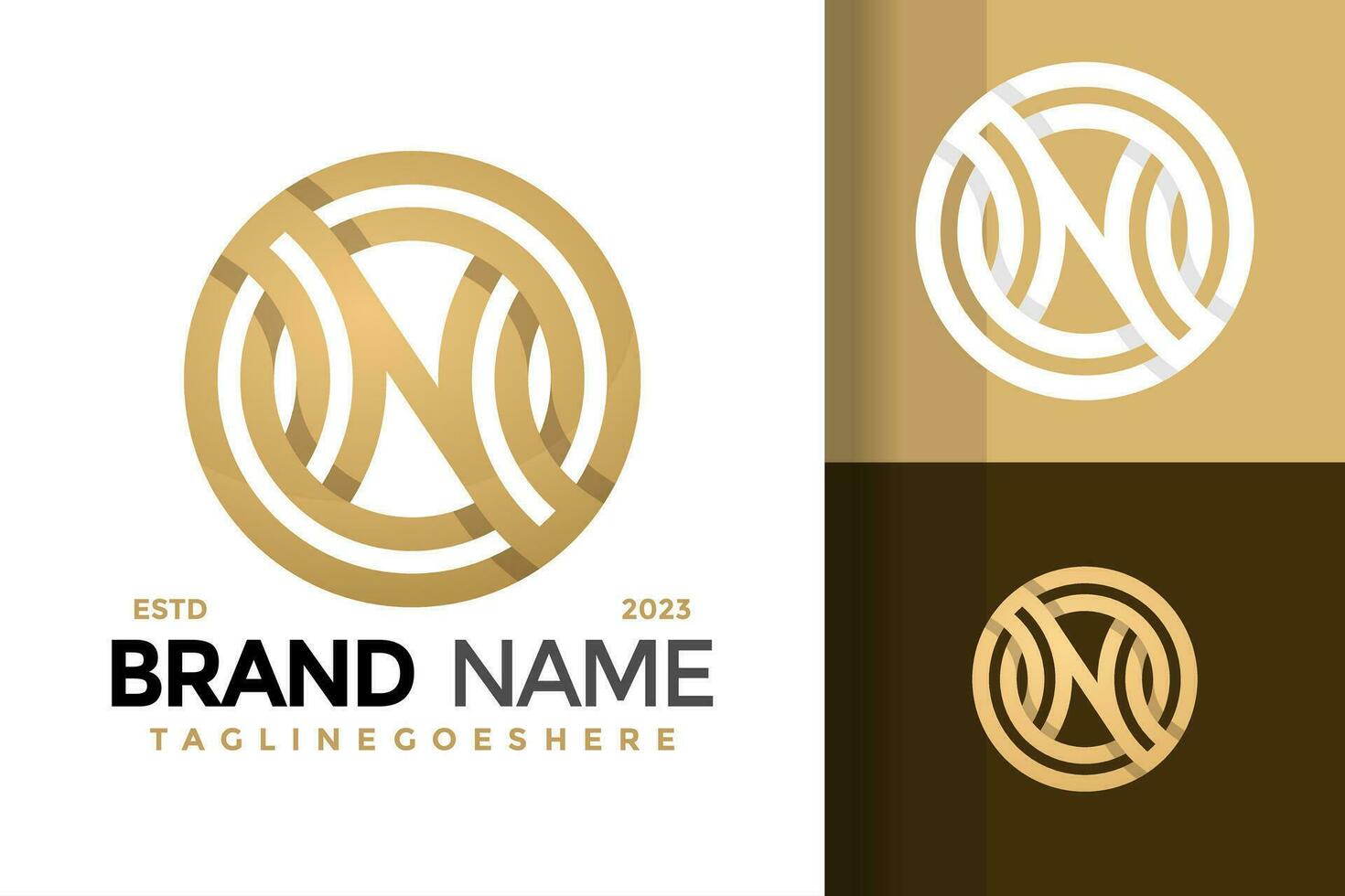 Golden Letter N CIircle logo design vector symbol icon illustration